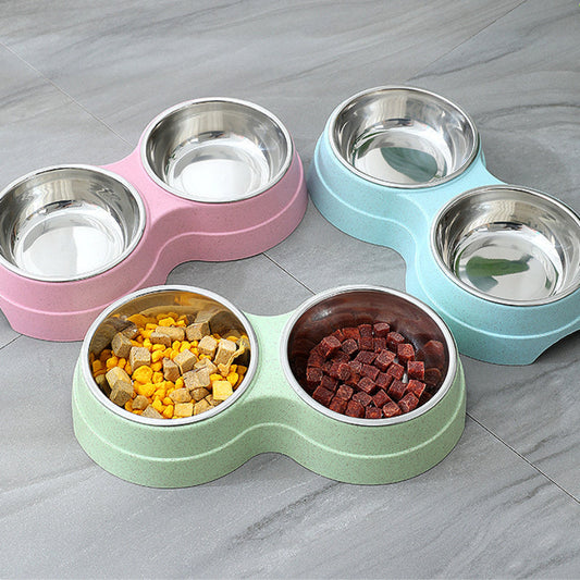 Double Pet Bowls Dog Food Water Feeder Stainless Steel Pet Drinking Dish Petscares